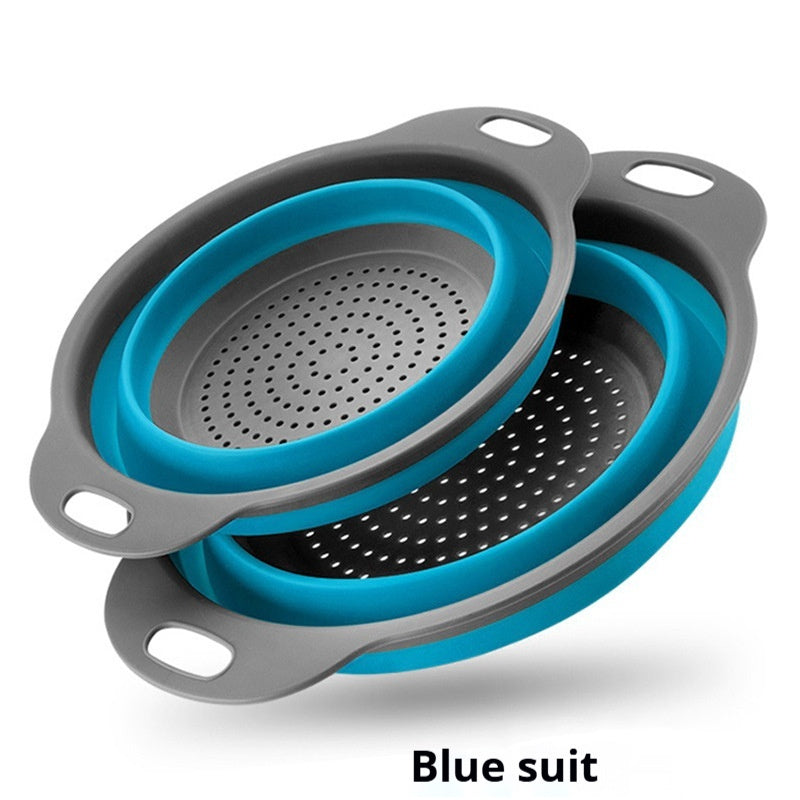 Folding Round Drain Basket Set (2PCS) | Circular Kitchen Strainer for Washing & Draining