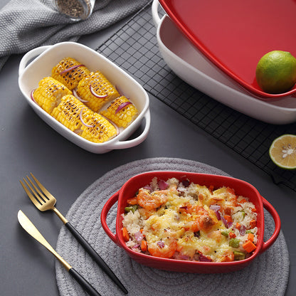 Ceramic Creative Binaural Rectangular Bakeware – Minimalist Tableware