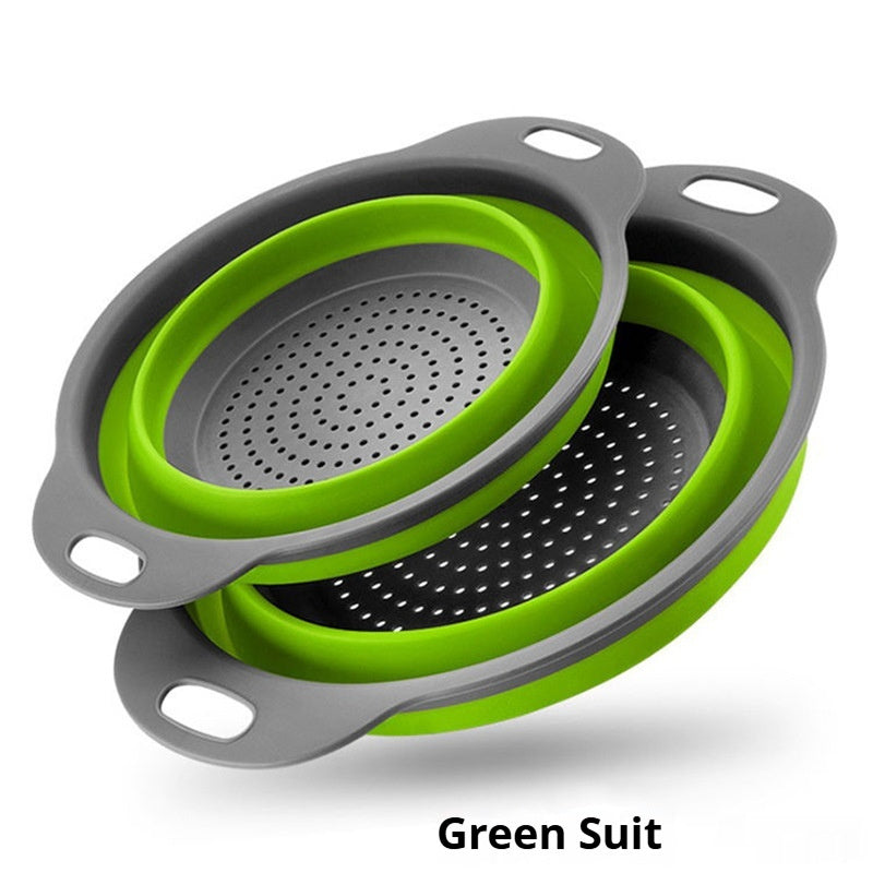 Folding Round Drain Basket Set (2PCS) | Circular Kitchen Strainer for Washing & Draining