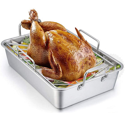 Stainless Steel Outdoor Square BBQ Tray – Large Capacity Barbecue Grill Set