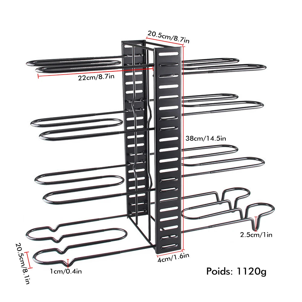 8-Tier Adjustable Metal Pot Rack Organizer – Durable Space-Saving Kitchen Cabinet Holder
