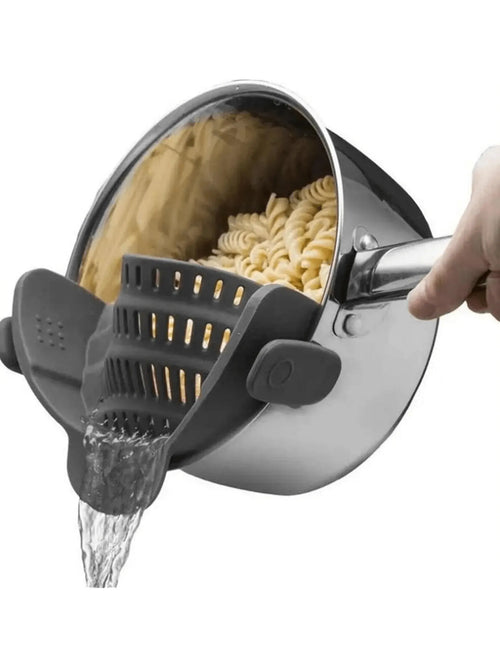 Adjustable Silicone Clip-On Strainer for Pots & Pans | Handheld Pasta & Noodle Drainer