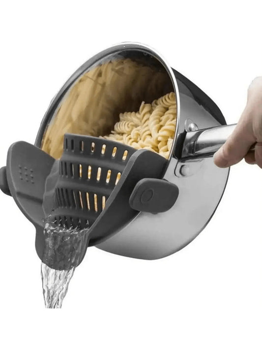 Adjustable Silicone Clip-On Strainer for Pots & Pans | Handheld Pasta & Noodle Drainer