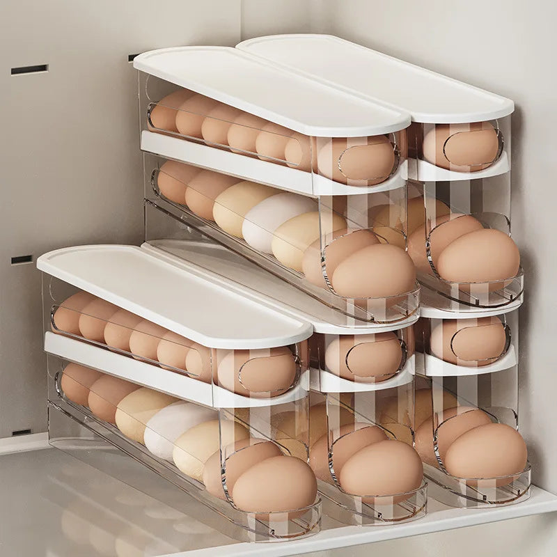 Slide-Type Double Egg Roller – Automatic 2-Tier Egg Storage Holder for Fridge & Countertop