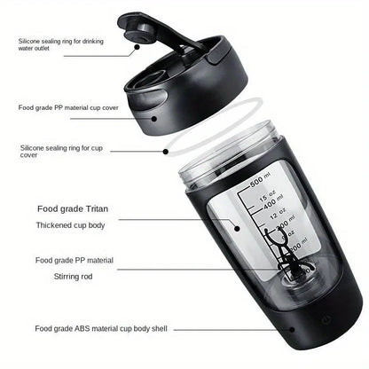 500ML Electric Protein Shaker Bottle – Automatic Mixing Cup for Gym & Outdoor