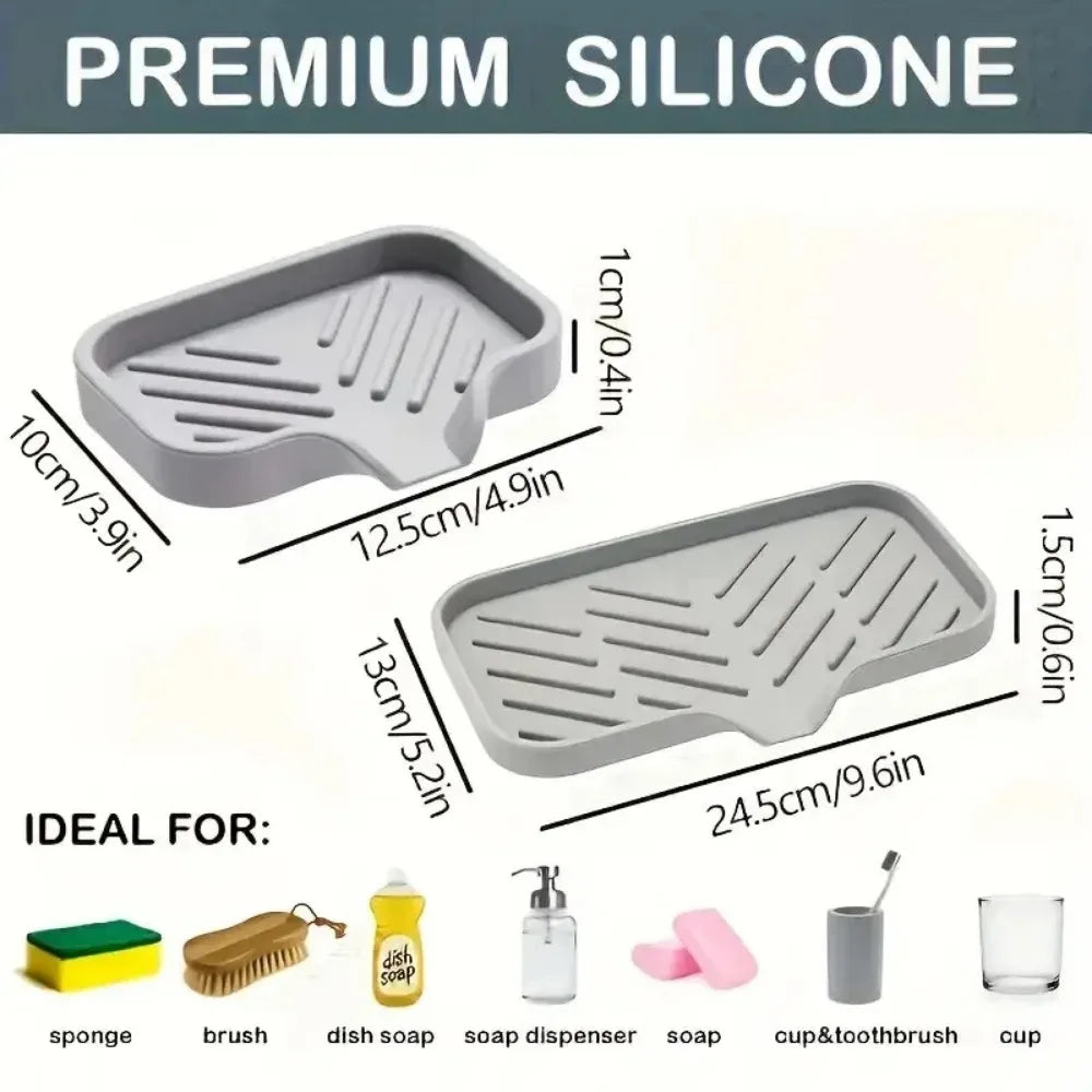 Silicone Kitchen Soap Tray & Sponge Holder | Sink Organizer for Counter & Bathroom