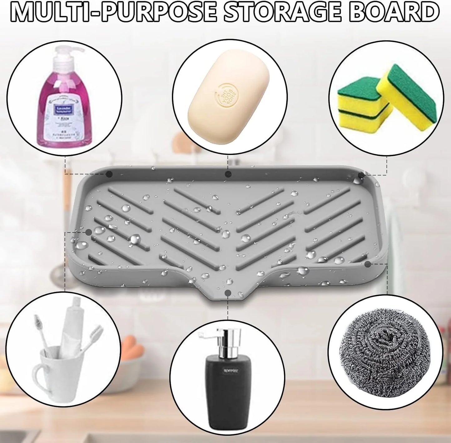 Silicone Kitchen Soap Tray & Sponge Holder | Sink Organizer for Counter & Bathroom