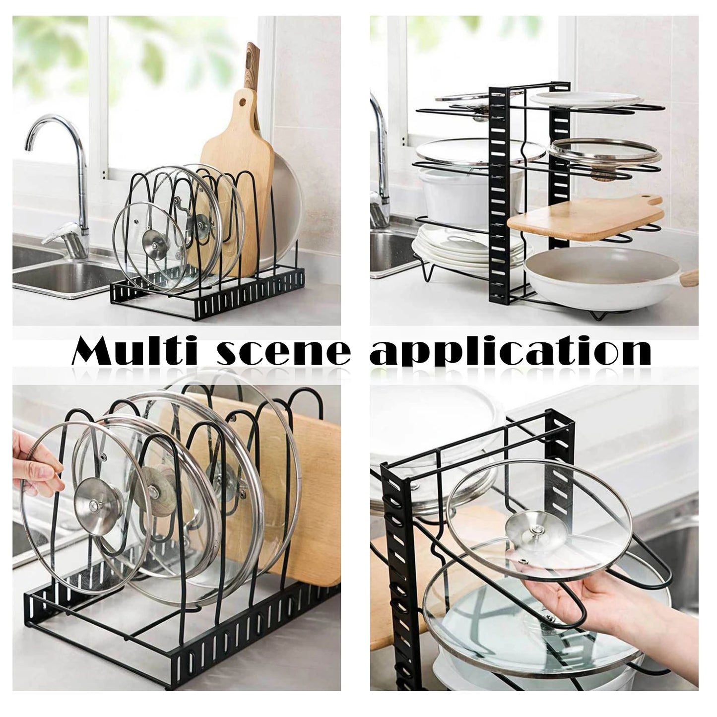 8-Tier Adjustable Metal Pot Rack Organizer – Durable Space-Saving Kitchen Cabinet Holder