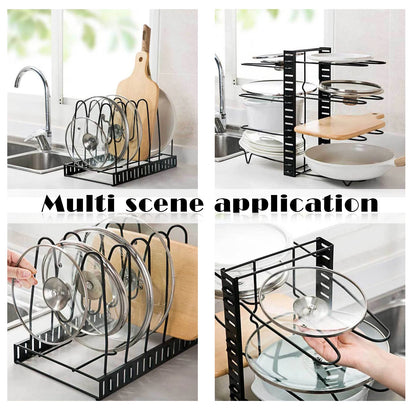 8-Tier Adjustable Metal Pot Rack Organizer – Durable Space-Saving Kitchen Cabinet Holder
