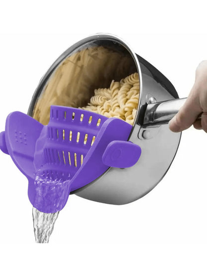 Adjustable Silicone Clip-On Strainer for Pots & Pans | Handheld Pasta & Noodle Drainer