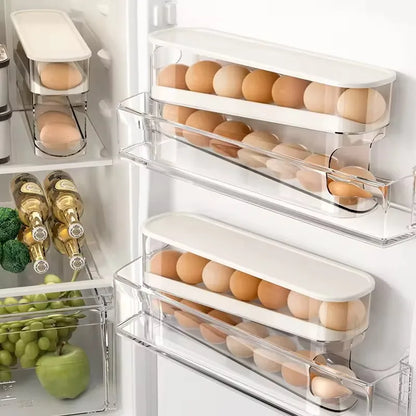 Slide-Type Double Egg Roller – Automatic 2-Tier Egg Storage Holder for Fridge & Countertop