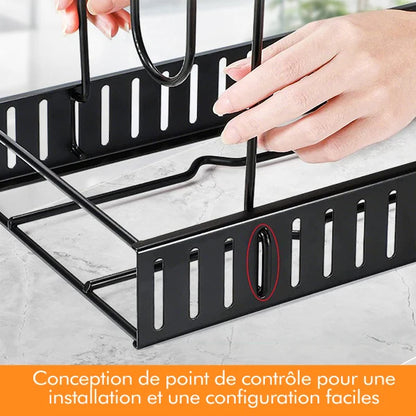 8-Tier Adjustable Metal Pot Rack Organizer – Durable Space-Saving Kitchen Cabinet Holder