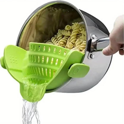 Adjustable Silicone Clip-On Strainer for Pots & Pans | Handheld Pasta & Noodle Drainer