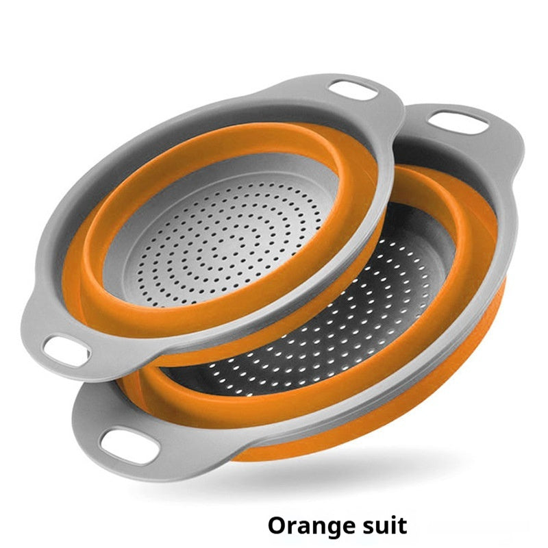Folding Round Drain Basket Set (2PCS) | Circular Kitchen Strainer for Washing & Draining