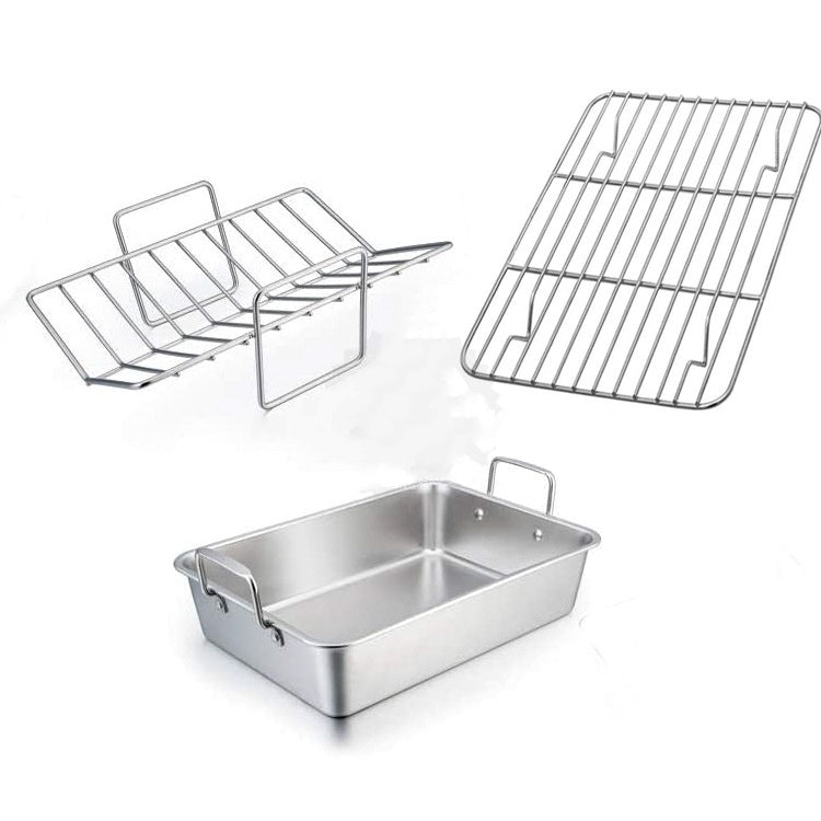 Stainless Steel Outdoor Square BBQ Tray – Large Capacity Barbecue Grill Set