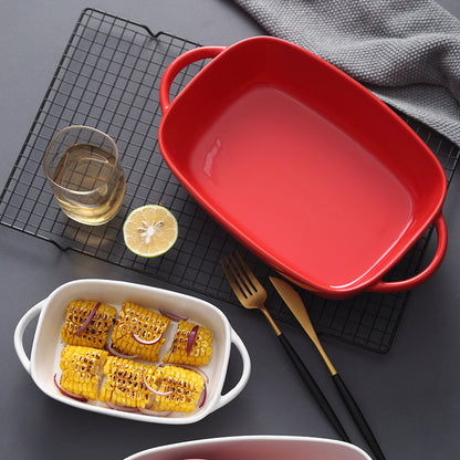 Ceramic Creative Binaural Rectangular Bakeware – Minimalist Tableware
